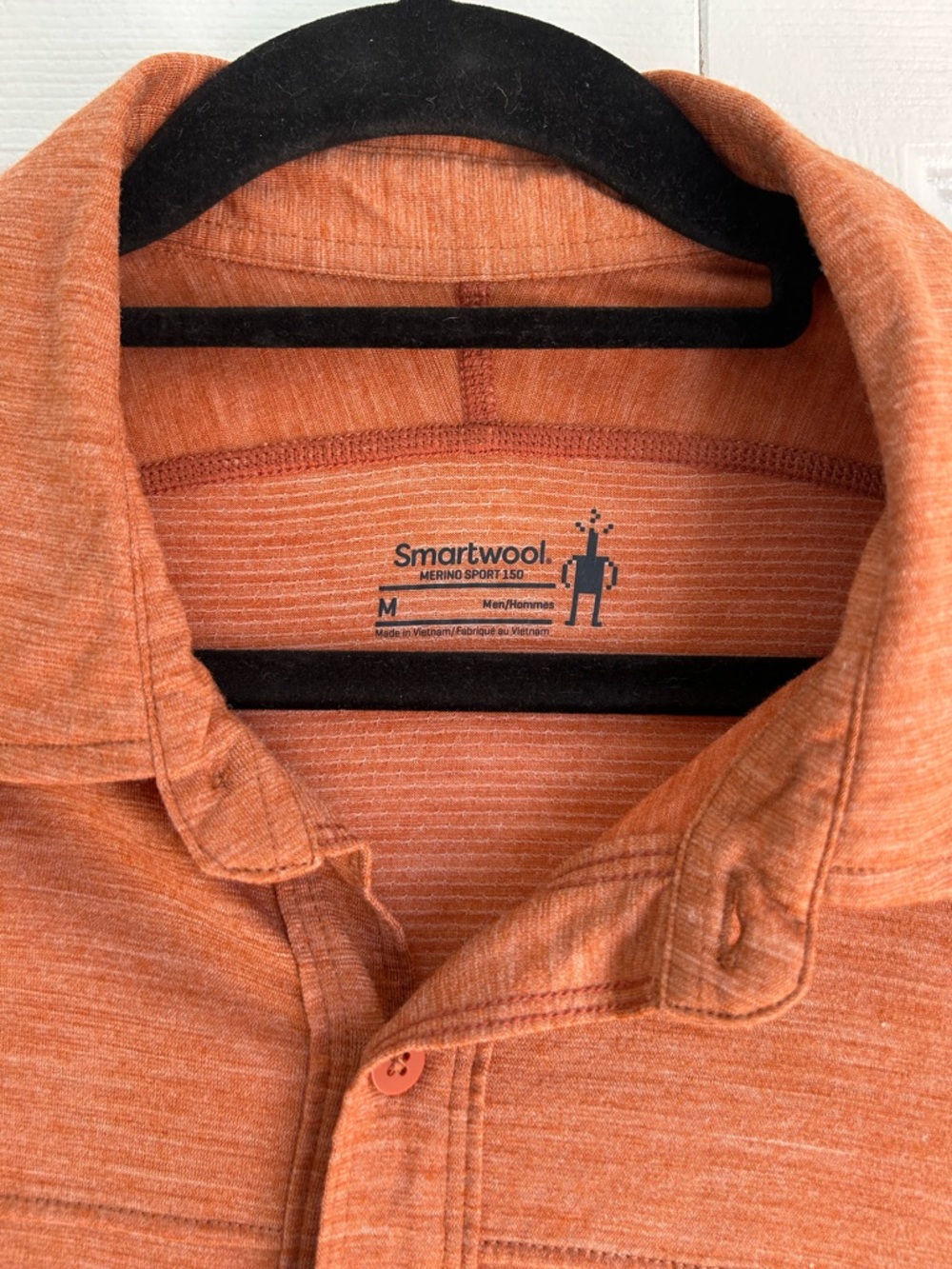 Smartwool MerinoSport 150 Shirt Mens L Wool Blend Orange Button Up Short Sleeve - Picture 3 of 4